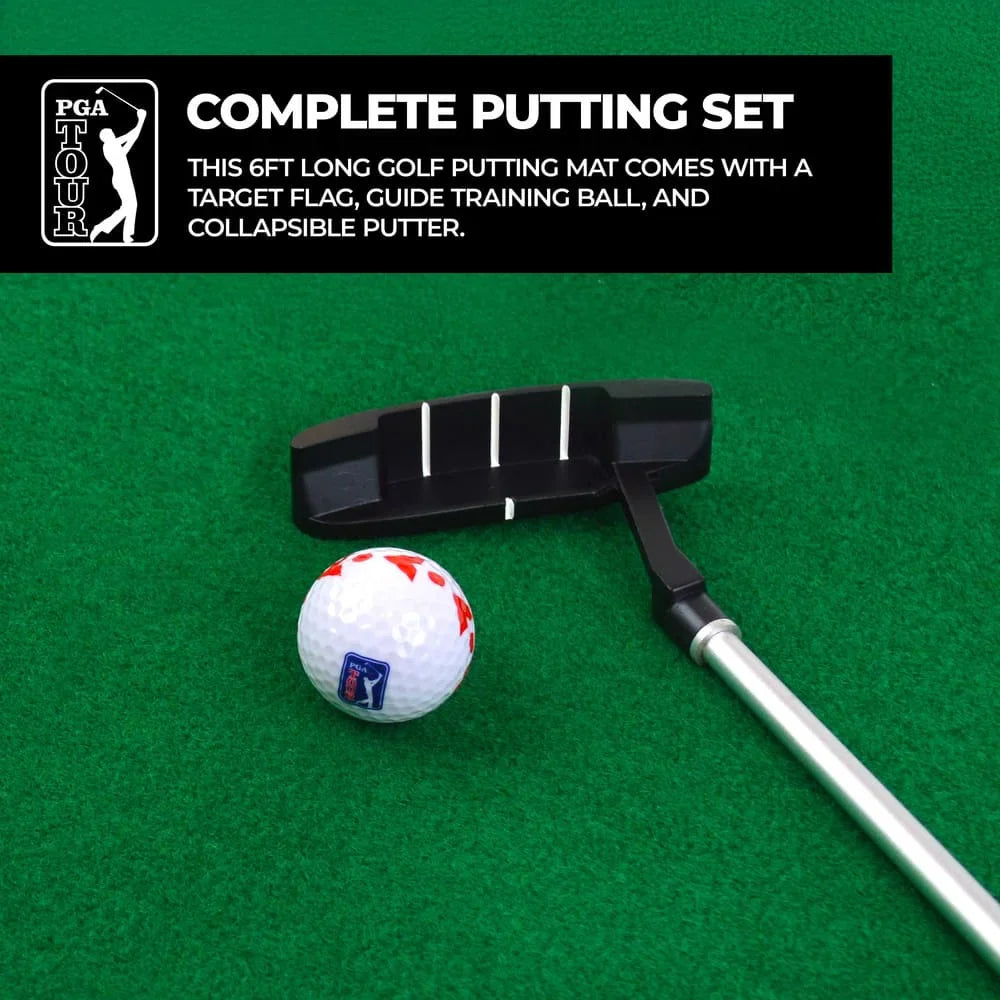 PGA TOUR 6ft Putting Mat with Collapsible Putter
